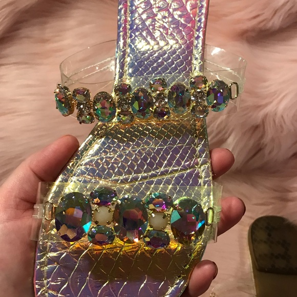 Gold Rhinestone Sandals - Picture 4 of 8